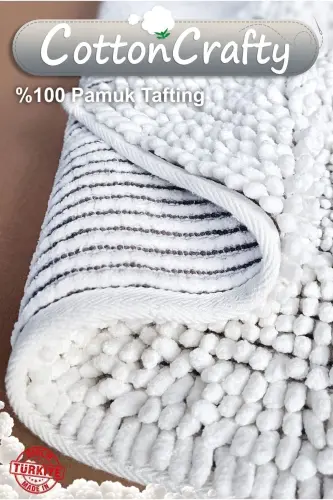 %100 Paxta Qo'lda Tafting Suv shimuvchi Hammom Gilamchasi To'plami, Hammom Gilami Cottonway 2 Li To'plam 60x100 - 60x50-Kulrang - 6