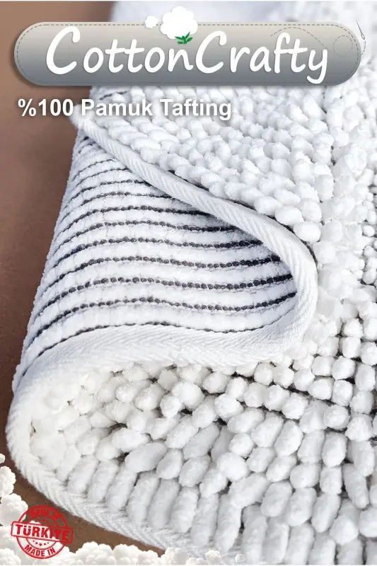 %100 Paxta Qo'lda Tafting Suv Shimuvchi Hammom Gilamchasi To'plami, Hammom Gilami Cottonway 2 Li To'plam 60x100 - 60x50-Pudra - 6