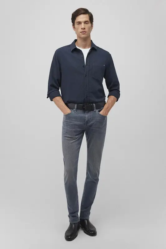 % 100 Paxta Slim Fit Bir cho'ntakli ko'ylak Erkak KO'YLAK - 3