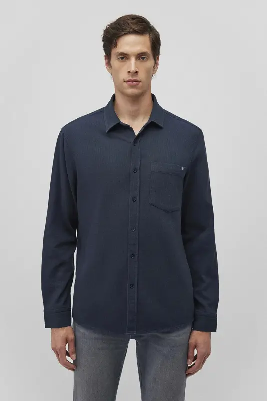 % 100 Paxta Slim Fit Bir cho'ntakli ko'ylak Erkak KO'YLAK - 4