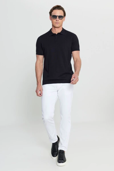 %100 Paxta Standart Fit Oddiy Kesimli Polo Yoqali Trikotaj Oq Trikotaj Futbolka - 2