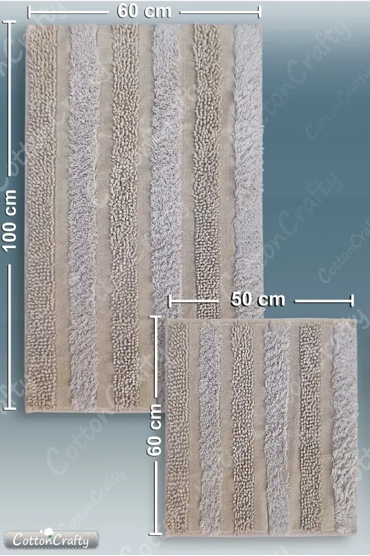 %100 Paxta To'quv & Tafting Hammom Gilamchasi To'plami, Hammom Gilami ARMONI 2 Li To'plam 60x100 - 60x50-bej - 13