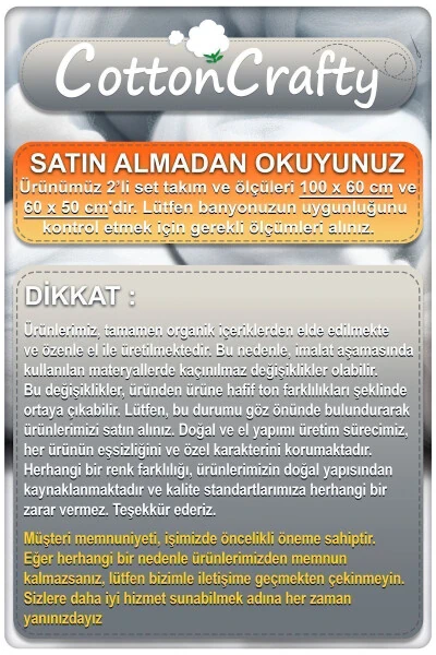100% пахта тўқима су ютувчи ванна пасмонлар тўплами, Ванна ҳалоси Вера 2 ли тўплам 60x100 - 60x50 - 6