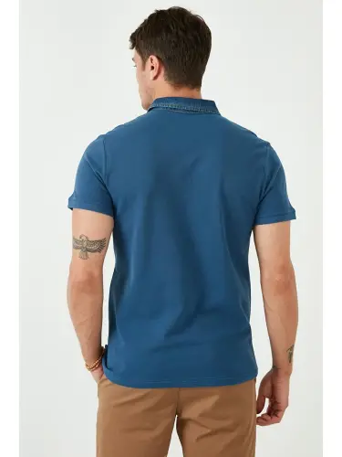 % 100 Paxta Tugmachali Regular Fit Polo Ko'ylak 5902134-Indigo - 5