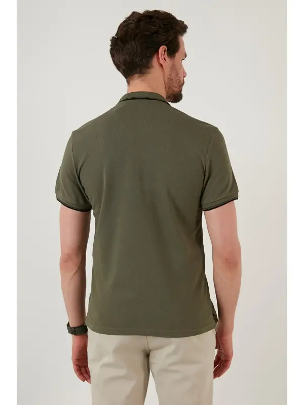 %100 Paxta Tugmali Regular Fit Polo Ko'ylak 5902118-Haki - 5