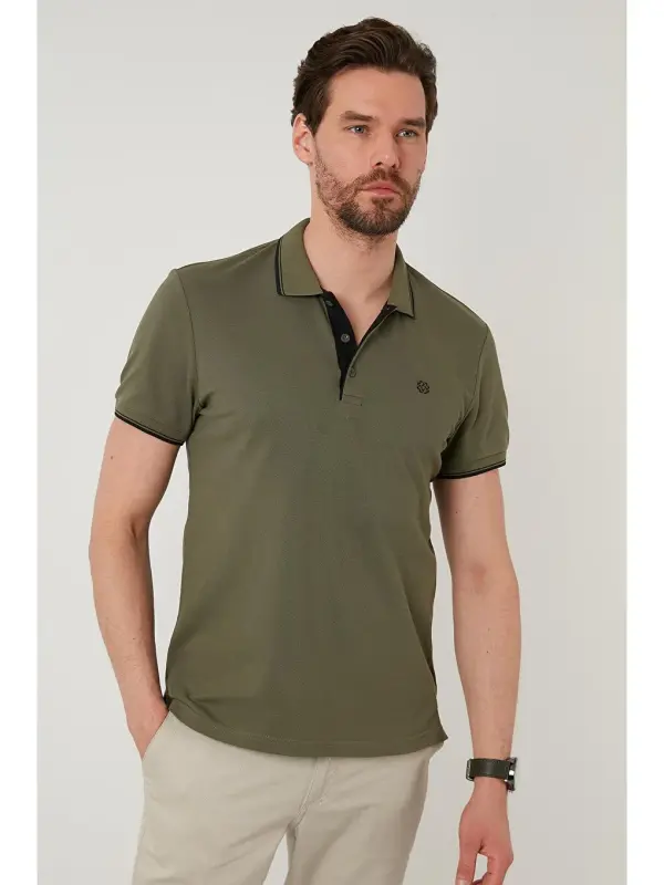 %100 Paxta Tugmali Regular Fit Polo Ko'ylak 5902118-Haki - 7