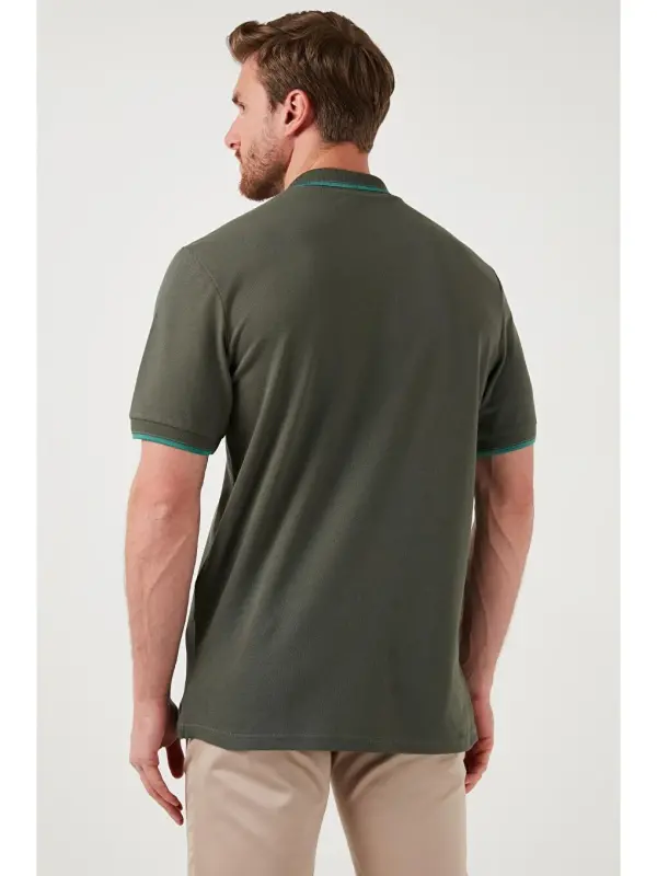 % 100 Paxta Tugmali Slim Fit Erkak Polo Yoqali Ko'ylak 5902118-Haki - 5