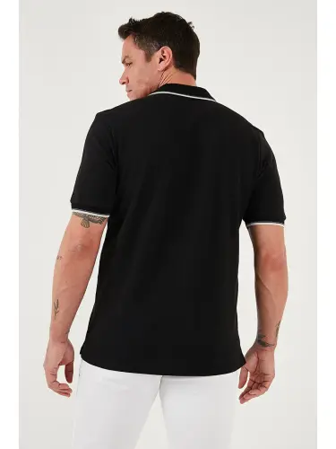 % 100 Paxta Tugmali Slim Fit Erkak Polo Yoqali T Shirt 5902118-Qora - 7