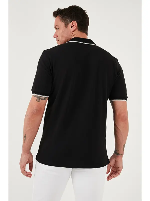 % 100 Paxta Tugmali Slim Fit Erkak Polo Yoqali T Shirt 5902118-Qora - 7