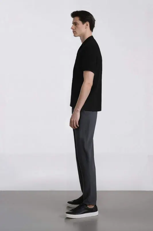 %100 Paxta Yozgi Bel Qismida Rezinkali Jogger Shim Slim Fit Tor Kesimli Toʻgʻri Poʻchali Choʻntakli D2671AX24AU-Kulrang - 4
