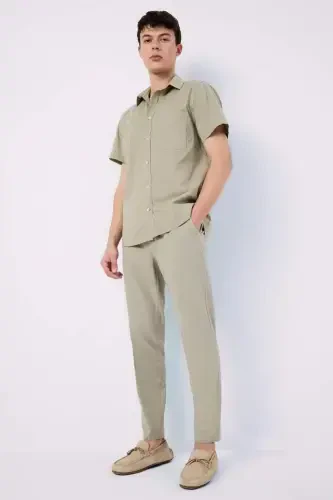 %100 Paxta Yozgi Jogger Shim Tor Beli Bog'ichli Rezinkali Cho'ntakli Z6475AZ24SP-Haki - 1