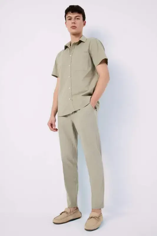 %100 Paxta Yozgi Jogger Shim Tor Beli Bog'ichli Rezinkali Cho'ntakli Z6475AZ24SP-Haki - DEFACTO