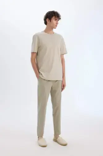 %100 Paxta Yozgi Jogger Shim Tor Beli Bog'ichli Rezinkali Cho'ntakli Z6475AZ24SP-Haki - 3