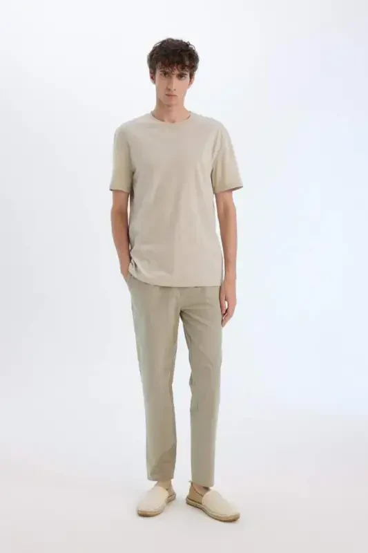 %100 Paxta Yozgi Jogger Shim Tor Beli Bog'ichli Rezinkali Cho'ntakli Z6475AZ24SP-Haki - 4