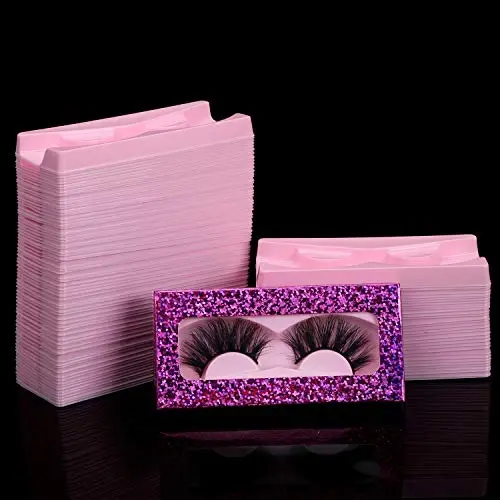 100 Piece Rectangle Lash Trays Holder Plastic Eyelash Trays for False Eyelash Packaging Box Eyelash Storage Case for Boutique Beauty Salons (Pink) - 3