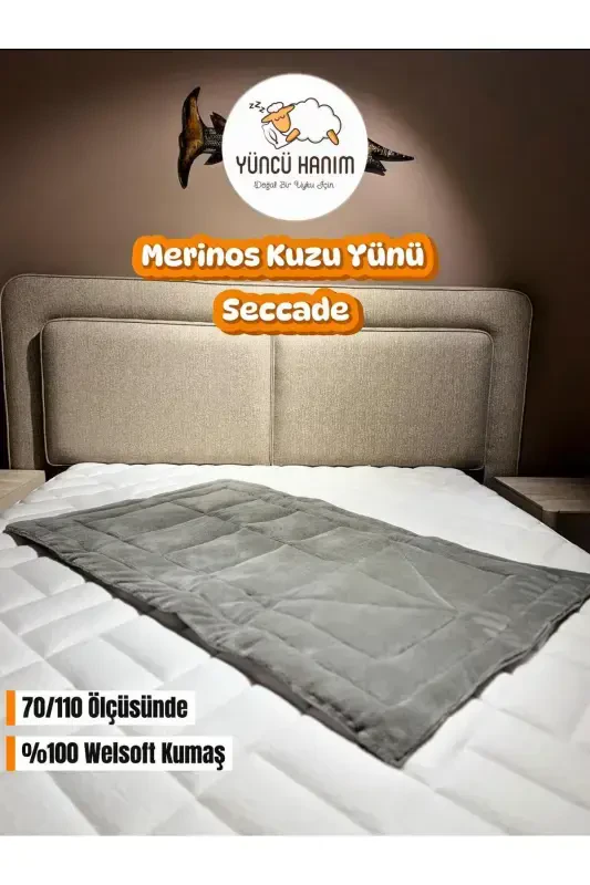 100% Wool Filled, Grey Welsoft Surface 70 X 110 Cm Size Prayer Rug-Grey - YÜNCÜ HANIM