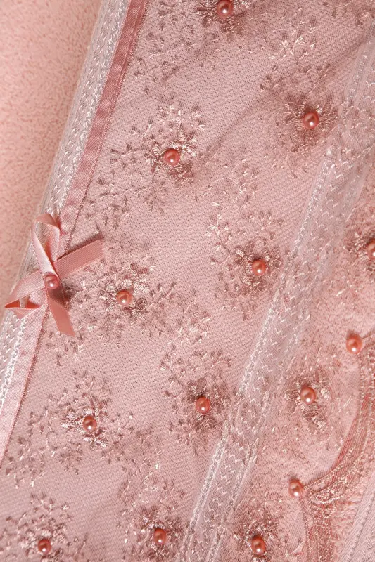 %100 Хлопковое Кружевное Полотенце с Бусинками, 6 шт., 50x85 - Пудра - 4