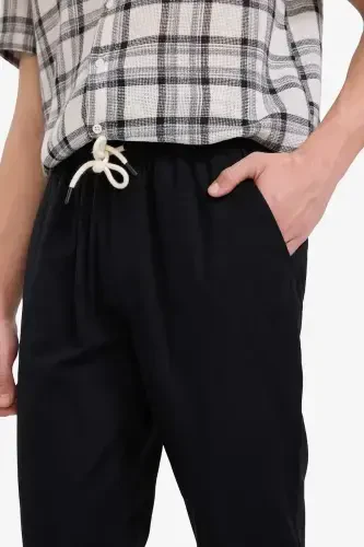 %100 Хлопковые Летние Джоггеры Узкие Брюки На Кулиске Эластичные Карманы Z6475AZ24SP-Черный - 5