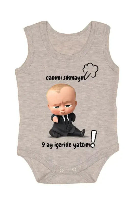 100% Хлопок 9 Месяцев Я Сидел Внутри Принт Ползунки и Боди-Серый - 2