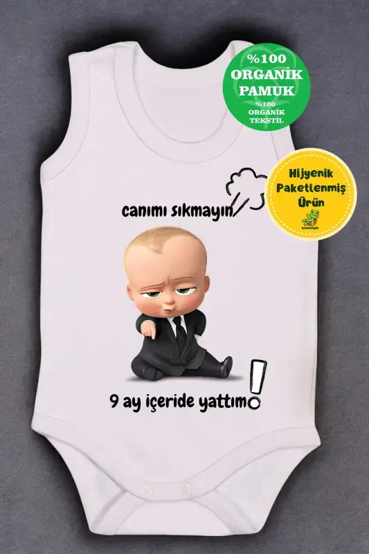 %100 Хлопок 9 Месяцев Внутри Напечатанный Комбинезон & Боди-Белый - BEBETOSPIK