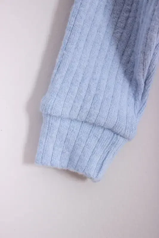 %100 хлопок Деревянная пуговица Капюшон в рубчик Стиль Шапочка Детский комбинезон-СИНИЙ - 5