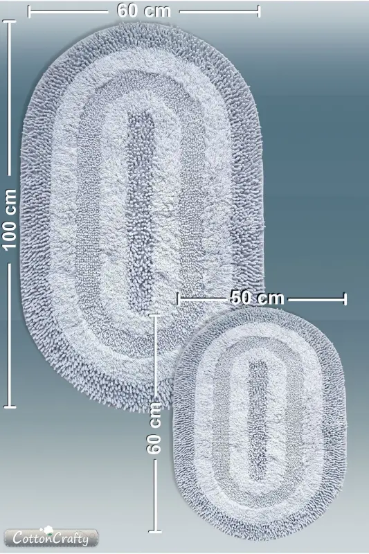 %100 Хлопок Ручной Тафтинг Водопоглощающий Коврик для Ванной Комнаты, Набор Ковриков для Ванной Cottonway 2 Предмета 60x100 - 60x50-Серый - 4