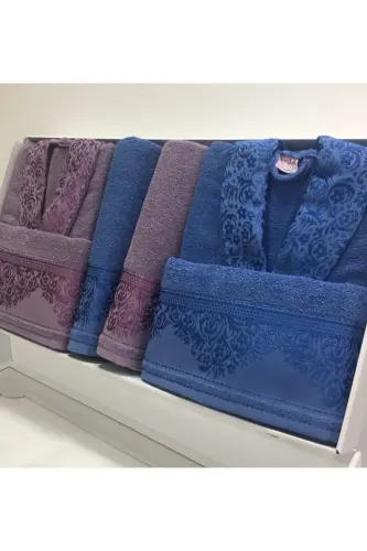 %100 Хлопок Семейный Банный Халат - Сливовый 