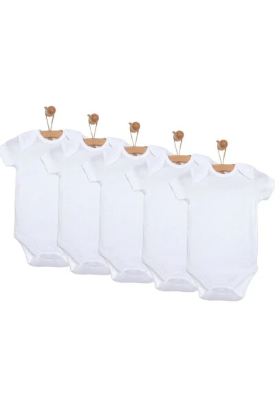 %100 Хлопок Трикотаж 5 шт. Экрю Боди с Коротким Рукавом для Малыша - 5