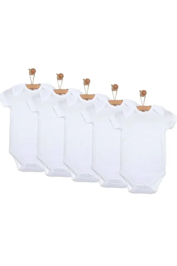 %100 Хлопок Трикотаж 5 шт. Экрю Боди с Коротким Рукавом для Малыша - 5