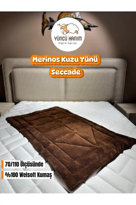 %100 Yün Dolgulu, Kahve Renkli Welsoft Yüzey 70 X 110 Cm Ebat Seccade - Kahverengi - 2