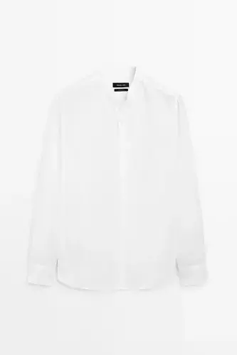 %100 zig'ir regular fit hakim yoqa ko'ylak-Oq - 5