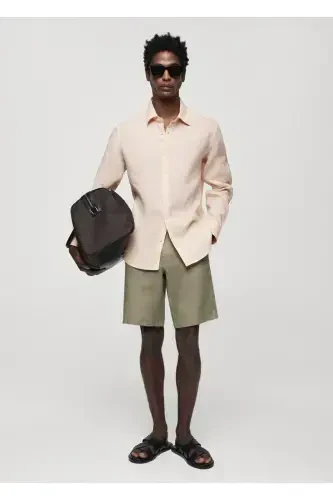 %100 Zig'ir Regular Kesim Ko'ylak - Pushti-to'q sariq - MANGO MAN (1)