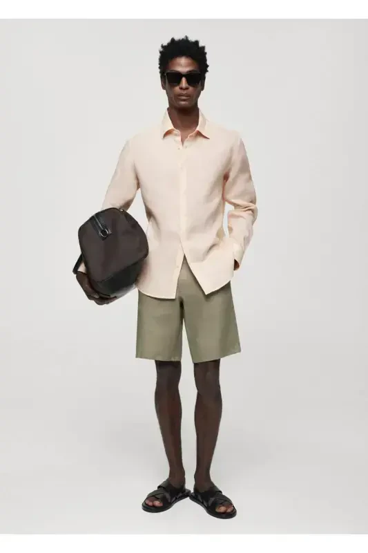 %100 Zig'ir Regular Kesim Ko'ylak - Pushti-to'q sariq - 2