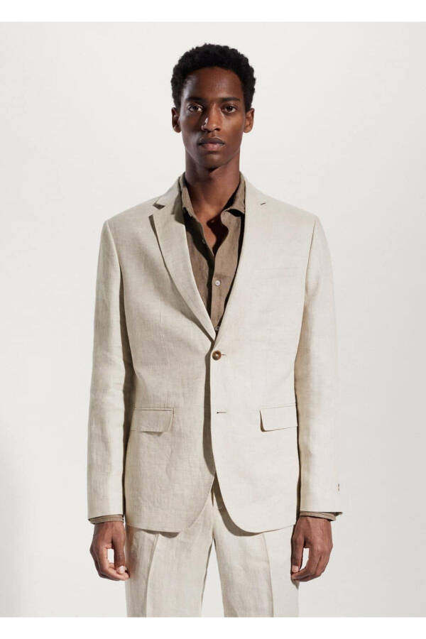 100% zig'ir yupqa kesim teksturali blazer pidjak - 1