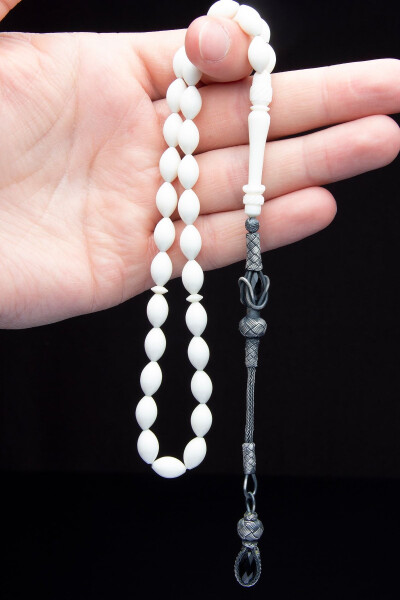 1000 Carat Silver Tassel Tassel 7x11mm Mevlevi Model Camel Bone Rosary - 1