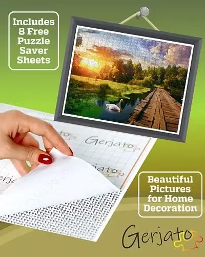 1000 Piece Puzzle for Adults – Golden Hour Lake with Wooden Bridge & Swans, Gift-Ready Box, Letters on Back, 8 Jigsaw Puzzle Saver Sheets & Full-Size Poster by GERJATO – Ideal Gift for Loved Ones - 5