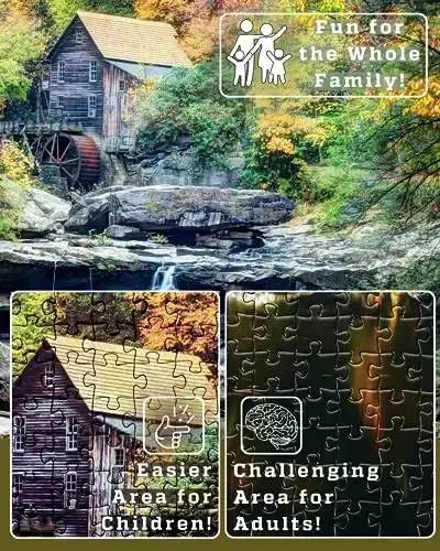 1000 Piece Puzzle for Adults – Scenic Autumn Grist Mill with Waterfalls, Gift-Ready Box, Letters on Back, 8 Jigsaw Puzzle, Saver Sheets & Full-Size Poster by GERJATO – Ideal Gift for Loved Ones - 4