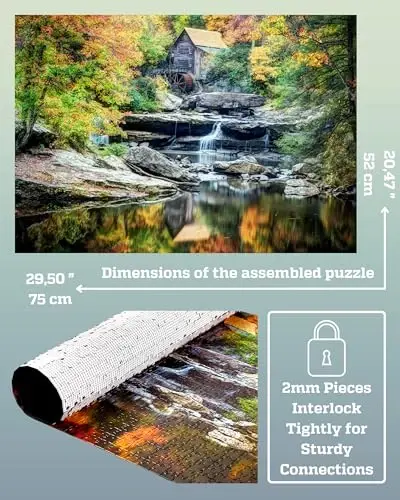 1000 Piece Puzzle for Adults – Scenic Autumn Grist Mill with Waterfalls, Gift-Ready Box, Letters on Back, 8 Jigsaw Puzzle, Saver Sheets & Full-Size Poster by GERJATO – Ideal Gift for Loved Ones - 2
