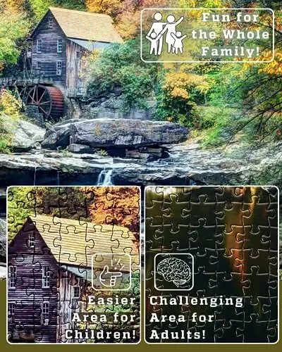 1000 Piece Puzzle for Adults – Scenic Autumn Grist Mill with Waterfalls, Gift-Ready Box, Letters on Back, 8 Jigsaw Puzzle, Saver Sheets & Full-Size Poster by GERJATO – Ideal Gift for Loved Ones - 4