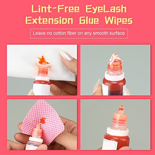 1000 Pieces Eyelash Extension Glue Wipes Eyelash Glue Cleaner Non Woven Fabric Glue Wipes Lash Supplies Accessories Tools for Eyelash Extension Glue and Nail Polish Bottle (Rose Red) - 4