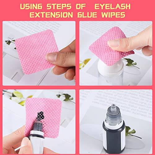 1000 Pieces Eyelash Extension Glue Wipes Eyelash Glue Cleaner Non Woven Fabric Glue Wipes Lash Supplies Accessories Tools for Eyelash Extension Glue and Nail Polish Bottle (Rose Red) - 6