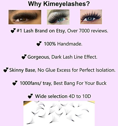 1000 Premade volume fans Mixed lengths 9-16mm loose Fans C, D Curl. Handmade eyelash extensions supplies Russian volume lash promade fan 4D 5D 6D 7D 8D 9D 10D (Curl C, 7D - 0.05 - Wispy) - 2