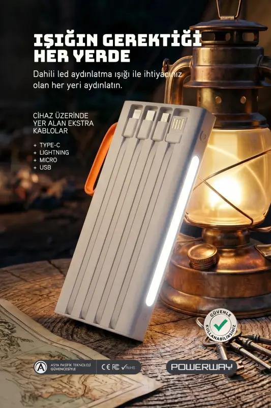 10,000 mAh, 22.5W fast charging, built-in wired LED flashlight, genuine 10,000 mAh QC10 white power bank - 6