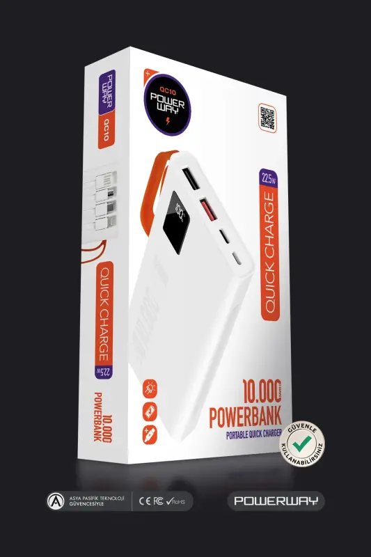 10,000 mAh, 22.5W fast charging, built-in wired LED flashlight, genuine 10,000 mAh QC10 white power bank - 7