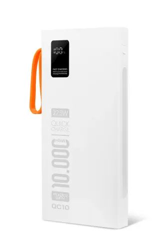 10,000 mAh, 22.5W fast charging, built-in wired LED flashlight, genuine 10,000 mAh QC10 white power bank - 3