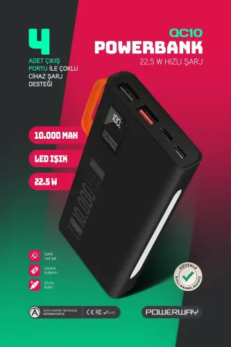 10,000 mAh, 22.5W fast charging, wired, LED flashlight, real 10,000 mAh, QC10, white power bank - 1