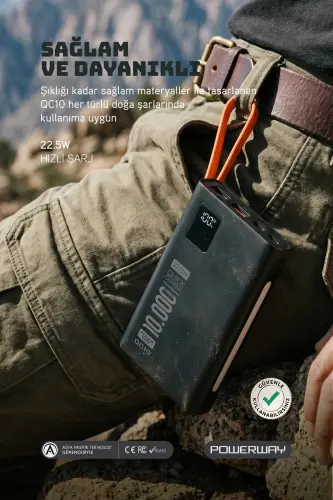 10,000 mAh, 22.5W fast charging, wired, LED flashlight, real 10,000 mAh, QC10, white power bank - 4