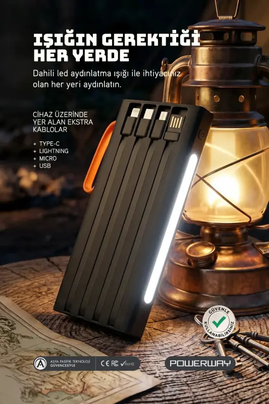 10,000 mAh, 22.5W fast charging, wired, LED flashlight, real 10,000 mAh, QC10, white power bank - 5