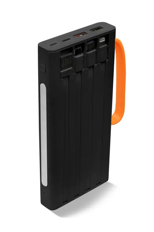 10.000 Mah Pd 22.5W Dahili Kablolu Hızlı Şarj Led Fener Gerçek 10.000 Mah QC10 Beyaz Powerbank-Siyah - 5