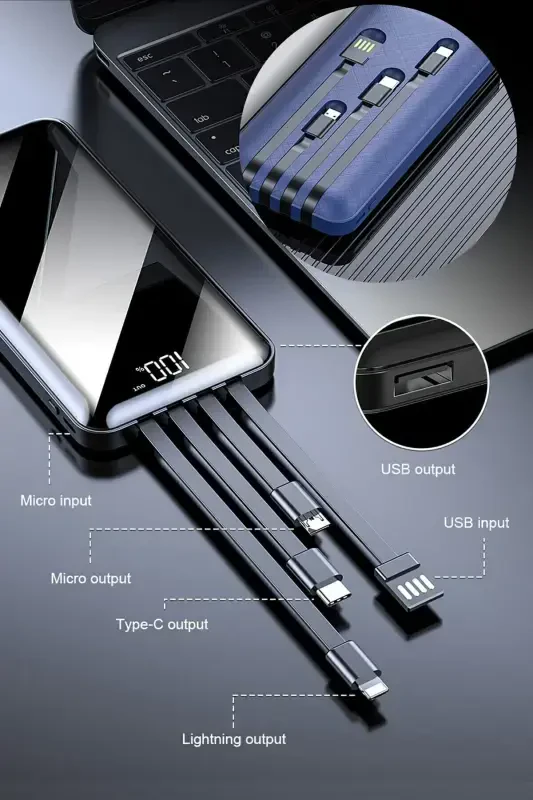 10.000 Mah Prime Цифровой Дисплей Встроенный Многожильный Powerbank, синий-синий - 6